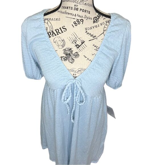 Good Luck Gem Puff Sleeve Mini Dress in Soft Blue - Picture 7 of 12